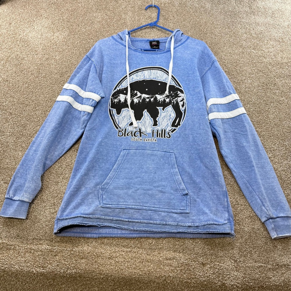 Black Hills South Dakota Bison Hoodie Blue M Bison Mountain Art Sweatshirt Soft